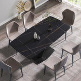 70.87" Modern Artificial Stone Black Curved Black Metal Leg Dining Table, Can Accommodate 6-8 People - Black - Furniture Home Direct