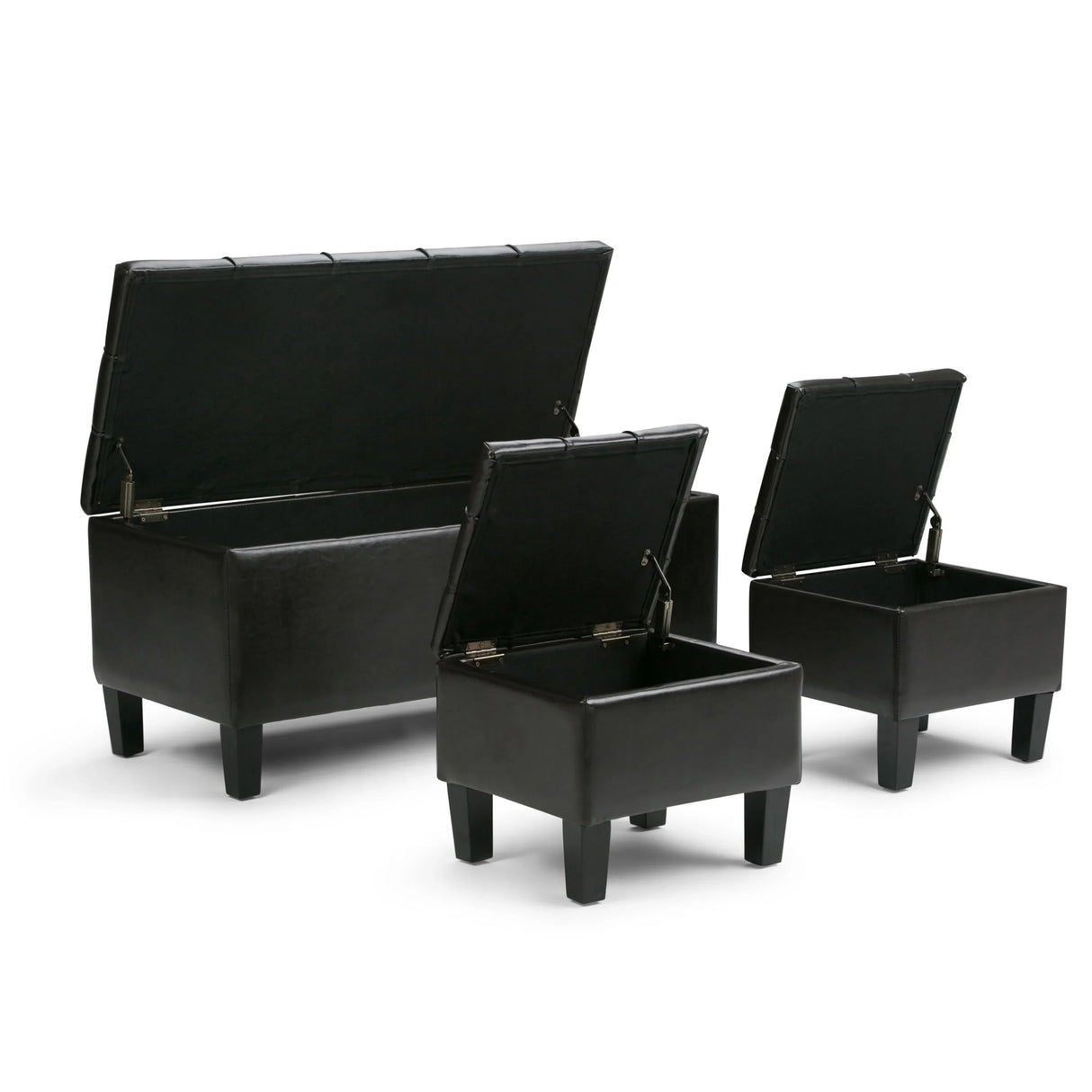 Storage Ottoman Set Tufted Faux Leather Soft Dark Brown - Furniture Home Direct