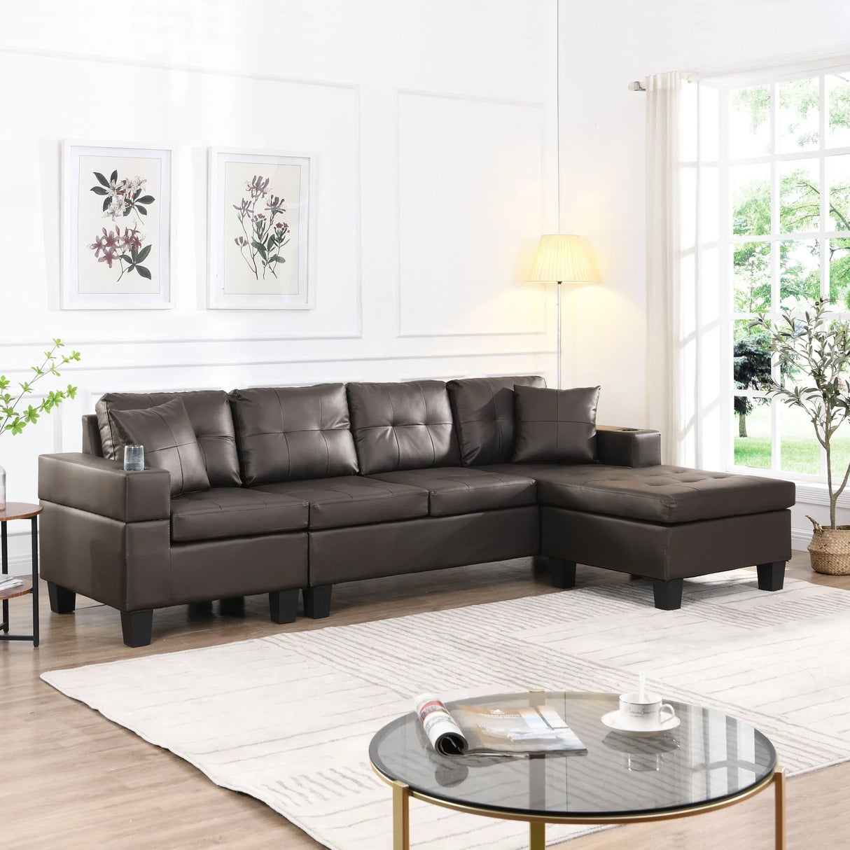 Modern Sectional Sofa Set With L Shape Chaise Lounge, Cup Holder, 4 Seat - Furniture Home Direct