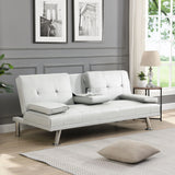 Futon Sofa Bed With Armrest Two Holders Wood Frame, Stainless Leg - Furniture Home Direct
