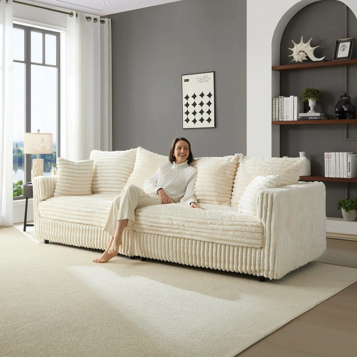 Modern Comfy Upholstered 4 Seat Sofa Cloud Couch,Deep Seat With Soft Pillows - Furniture Home Direct