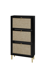 Rattan 3 Door Shoe Rack, Freestanding Modern Shoe Storage Cabinet, for Entryway - Furniture Home Direct