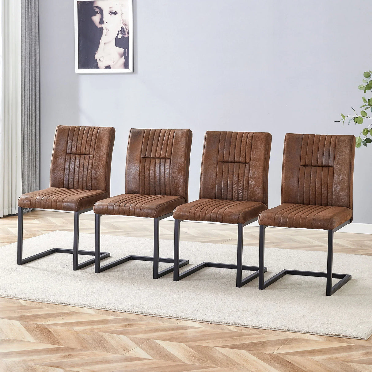 Ergonomic Technology Fabric Dining Chairs With Black Metal Legs, Comfortably Simple Design, (Set of 4) - Brown - Furniture Home Direct