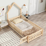 House-Shaped Headboard Floor Bed With Fence - Furniture Home Direct