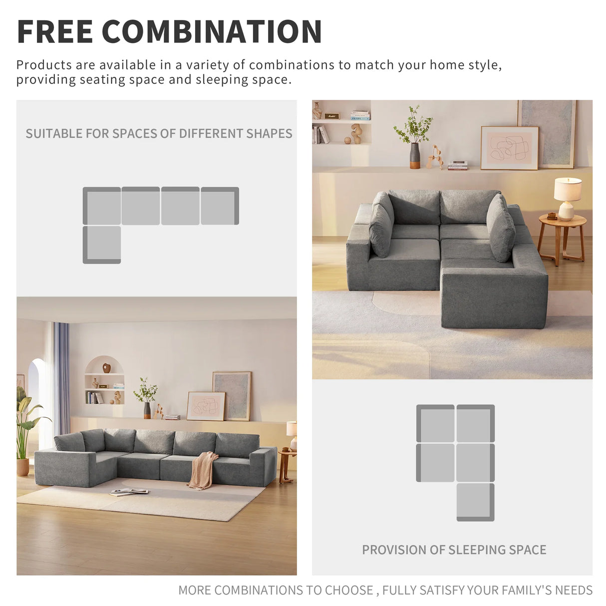 L Shaped Modular Sectional Sofa With Wide Seats Gray - Furniture Home Direct