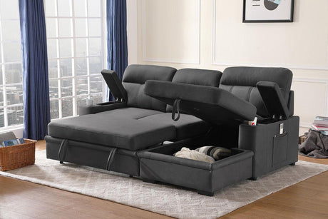 Kaden - Sleeper Sectional Sofa Chaise With Storage Arms And Cupholder - Furniture Home Direct
