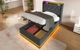 Twin Upholstered Bed 360 Surround LED Lighting USB C Gray - Furniture Home Direct