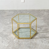 Modern Coffee Table With Double Layer Tempered Glass And Polygonal Design - Furniture Home Direct