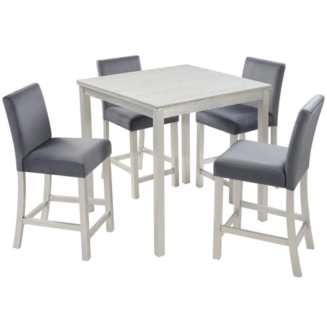 5 Pieces Counter Height Table Set, Kitchen Table With Square Table And 4 Upholstered Chairs - Furniture Home Direct