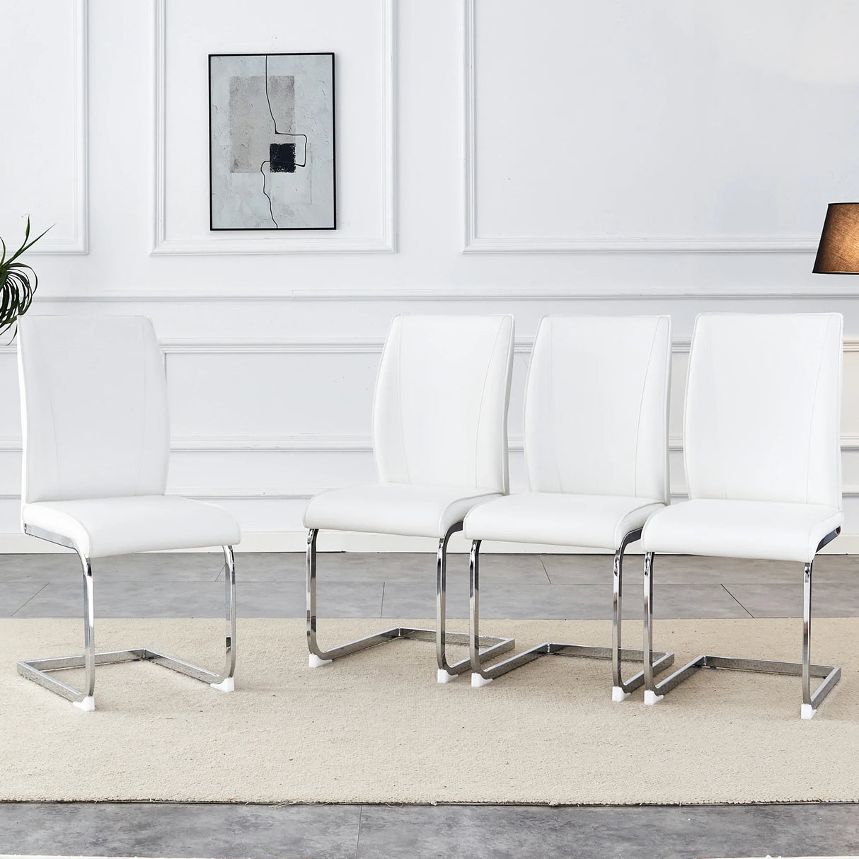 Dining Chairs Set Modern PU Upholstered Chrome White - Furniture Home Direct