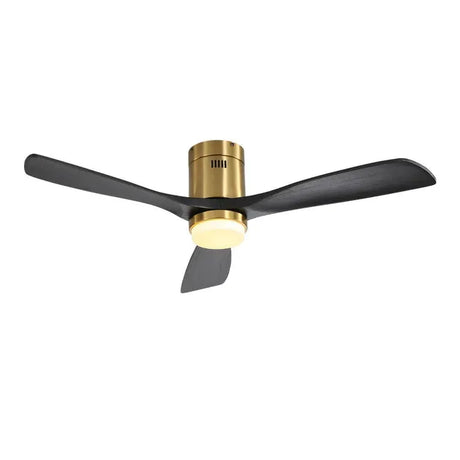 Flush Mount Ceiling Fan With 3 Solid Wood Blades Remote Control Reversible DC Motor For Living Room - Gold - Furniture Home Direct