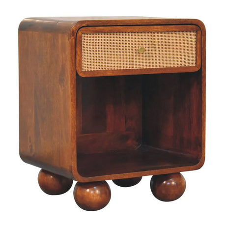 Open Woven Bedside Table, 1 Drawer - Chestnut - Furniture Home Direct