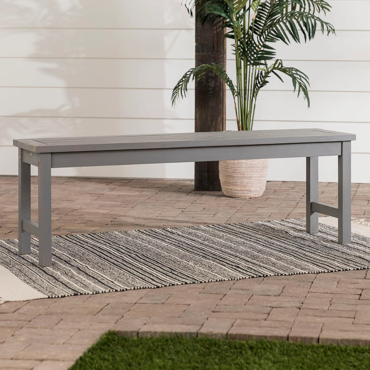 Modern Slat Top Solid Wood Patio Bench - Furniture Home Direct