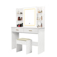 Vanity Desk With Mirror And LED Lights 3 Lighting Modes And Power Outlet 2 Spacious Drawers And Stool - White - Furniture Home Direct