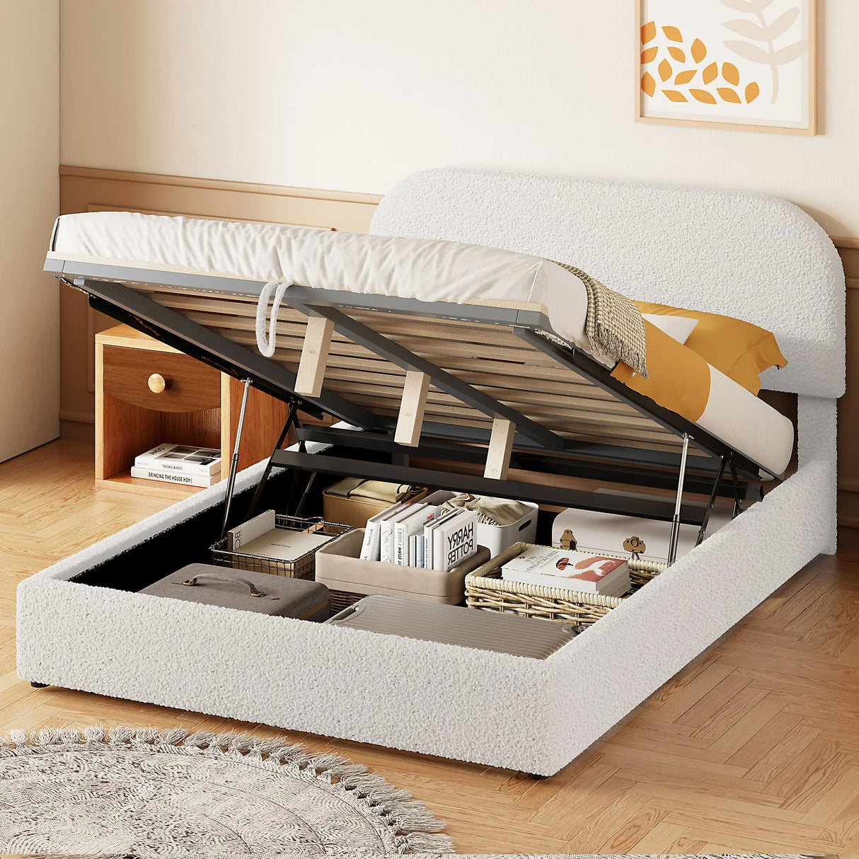 Upholstered Platform Bed With Hydraulic Storage System - Furniture Home Direct