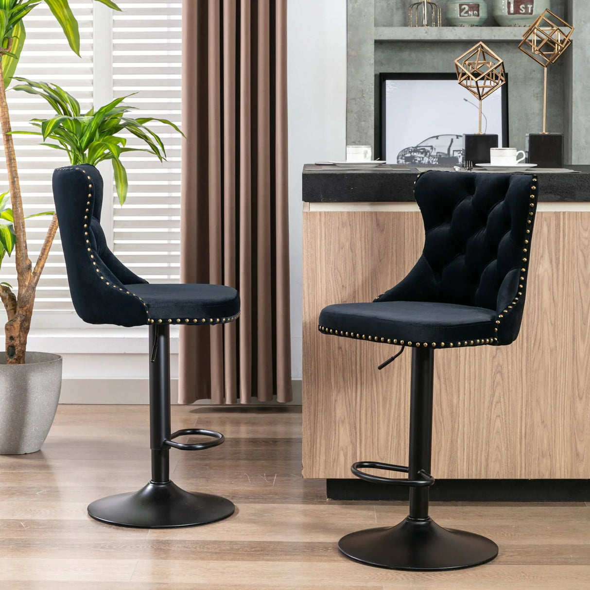 Swivel Velvet Barstools Adjusatble Seat Height, Modern Upholstered Bar Stools With Backs Comfortable Tufted For Home Pub And Kitchen Island (Set of 2) - Furniture Home Direct