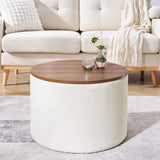 Classic 2 Piece Round Storage Ottoman Set With Drum Shaped Stool - Furniture Home Direct