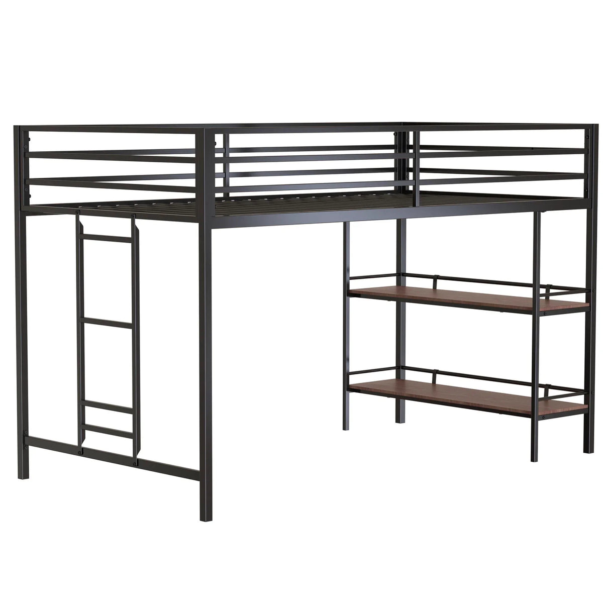Adam - Junior Twin Loft Bunk Bed With Cinnamon Wood Shelf - Black - Furniture Home Direct