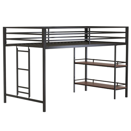 Adam - Junior Twin Loft Bunk Bed With Cinnamon Wood Shelf - Black - Furniture Home Direct