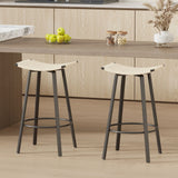 Counter Height Bar Stools Backless Handwoven Kitchen Dining Chairs With Round Footrest (Set of 2) Weaving Pub Stoo - Creamy White - Furniture Home Direct