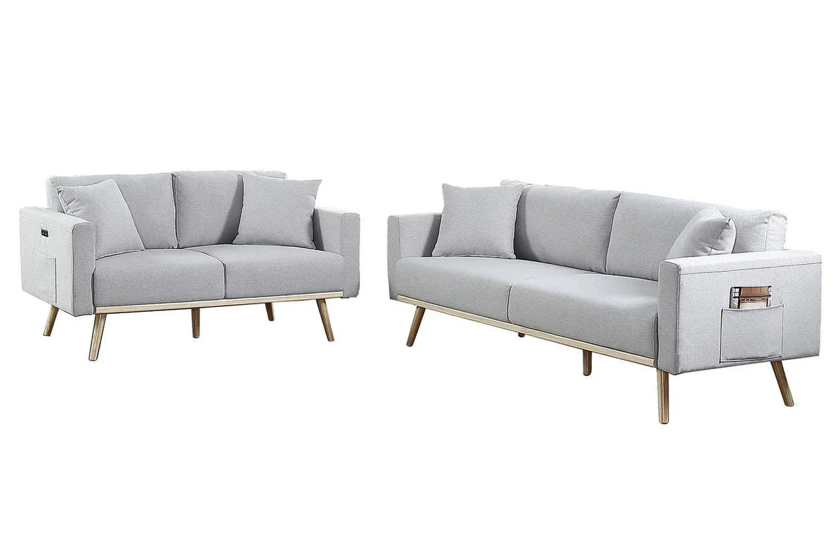 Easton - Linen Fabric Living Room Set With USB Charging Ports Pockets And Pillows (Set of 2) - Furniture Home Direct