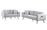 Easton - Linen Fabric Living Room Set With USB Charging Ports Pockets And Pillows (Set of 2) - Furniture Home Direct