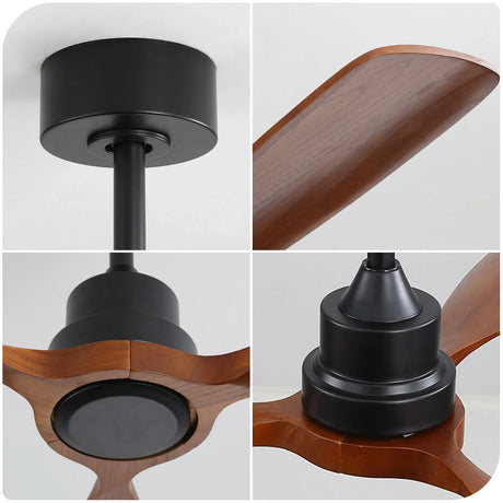 48" Ceiling Fan Without Light, 3 Solid Wood Blades Outdoor Ceiling Fan 6 - Speed Reversible DC Motor For Living Room - Black - Furniture Home Direct