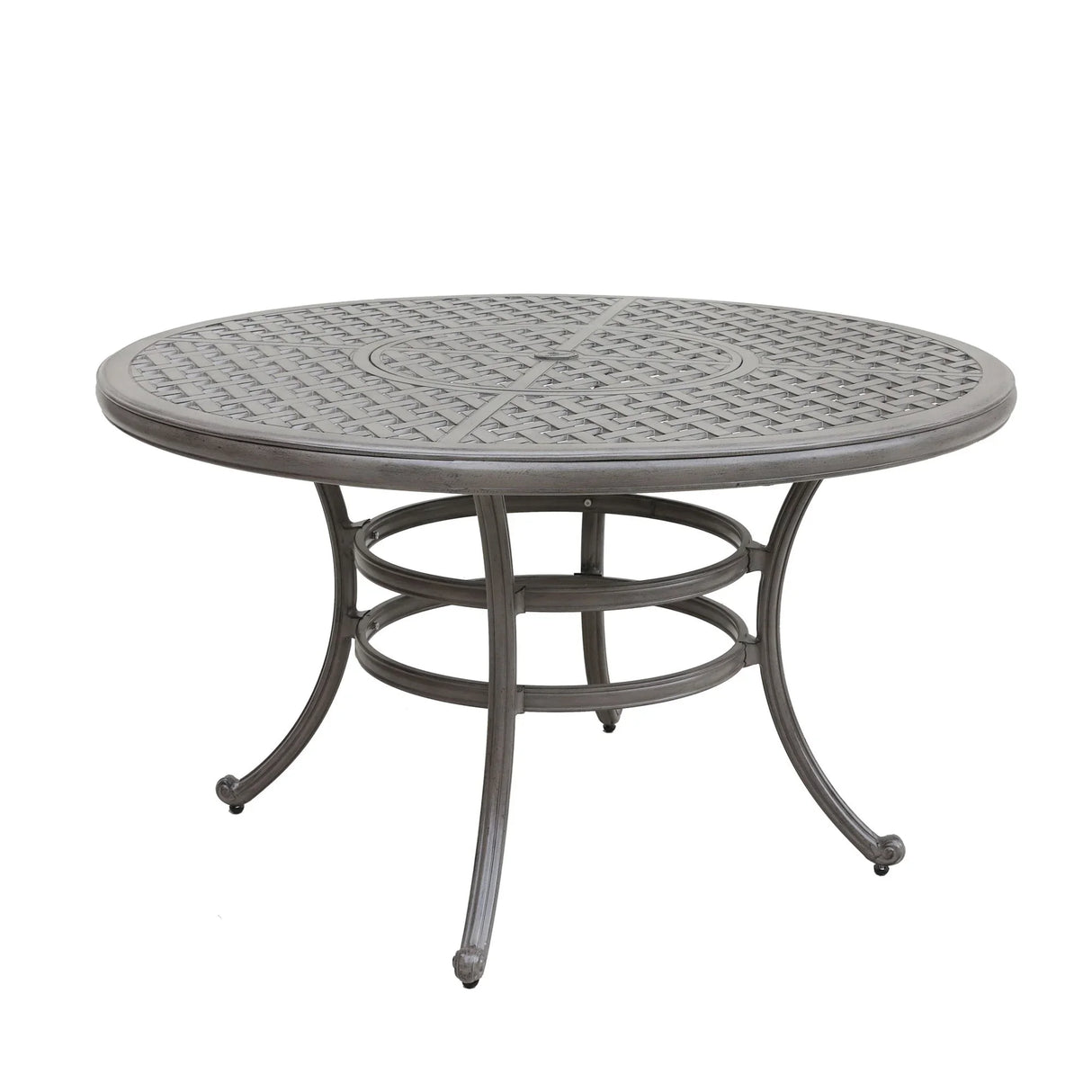 All-Weather And Durable 52" Round Cast Aluminum Round Dining Table With Umbrella Hole - Gray - Furniture Home Direct