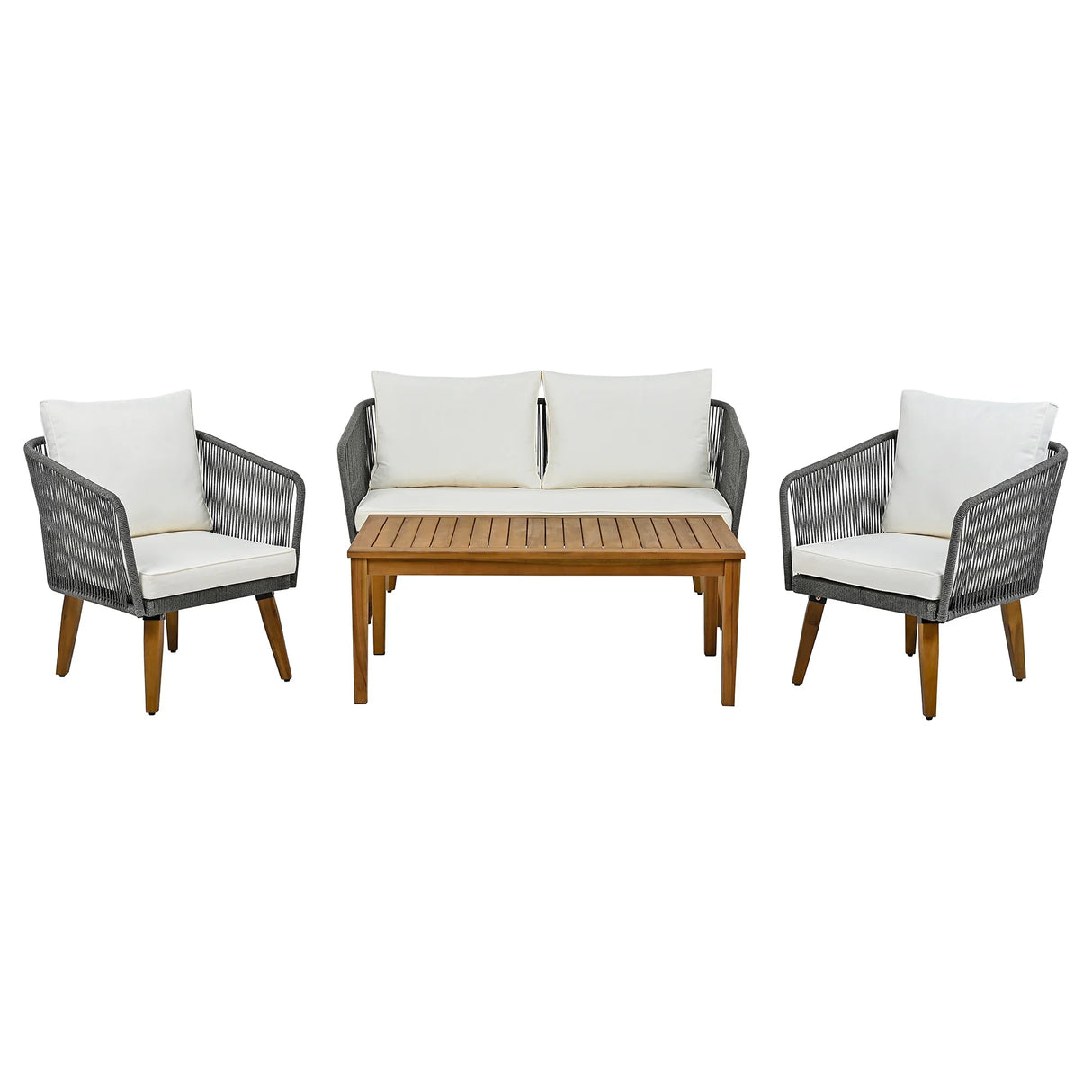 4-Piece Patio Conversation Set with Loveseat, 2 Chairs, Coffee Table + Cushions - Gray - Furniture Home Direct