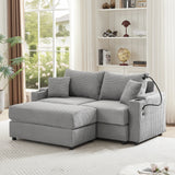 Modern Style Loveseat With Storage, Ottoman, Two USB Ports, Two Cup Holders and Phone Holder - Gray - Furniture Home Direct