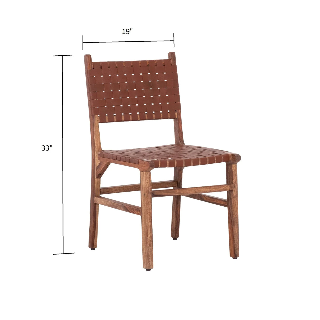 Rustic Wooden Dining Chair (Set of 2) With Genuine Leather Woven Upholstery - Brown - Furniture Home Direct