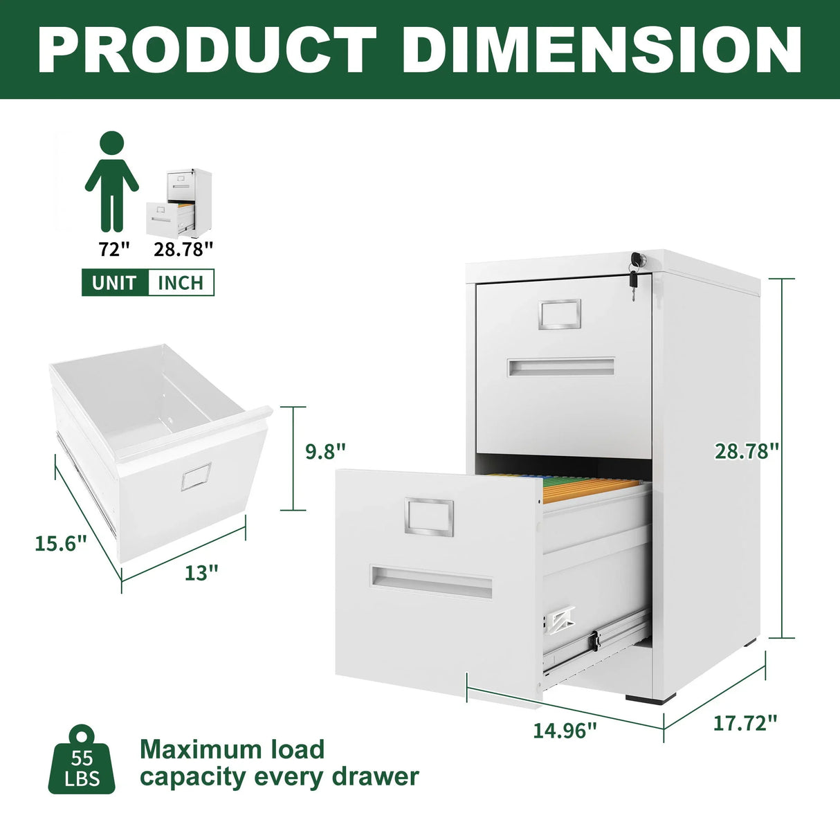 Premium Drawer File Cabinet With Lock, Metal Vertical Design, A4 Legal / Letter Size - Furniture Home Direct
