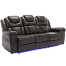 Home Theater Seating Manual Recliner Chair With Center Console And Led Light Strip For Living Room