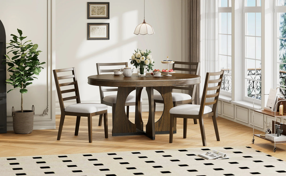 Dining Set Round Table With Four Upholstered Chairs Walnut - Furniture Home Direct