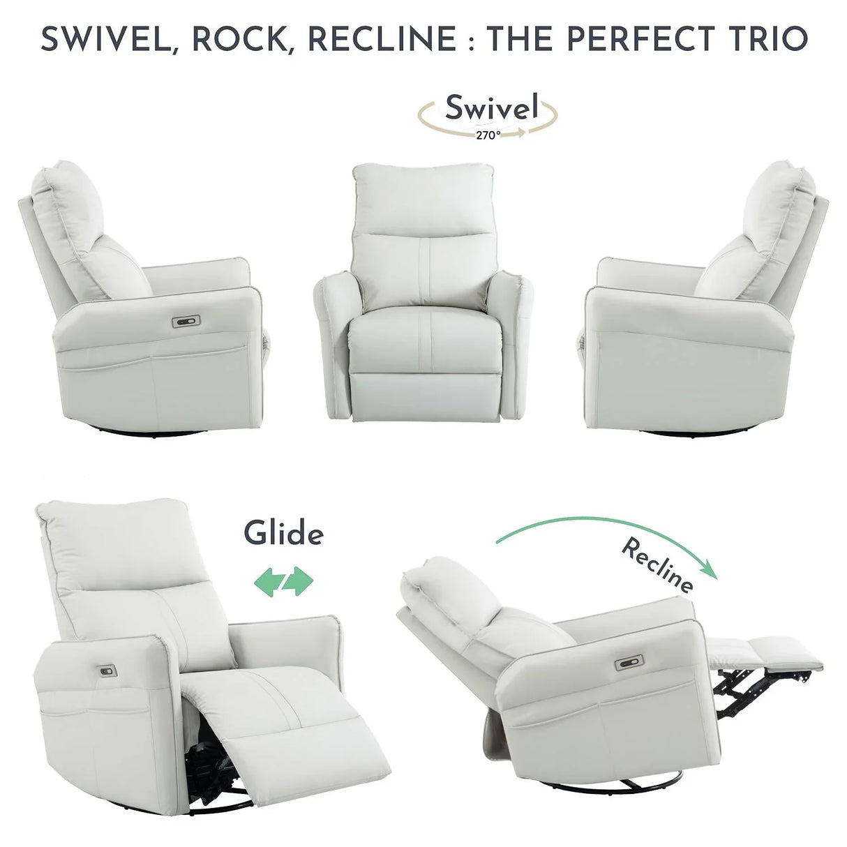 29.92" 270 Power Swivel Rocker Recliner Chair, Electric Glider Reclining Sofa With USB Ports, Power Swivel Glider, Rocking Chair Nursery Recliners For Living Room Bedroom - Furniture Home Direct