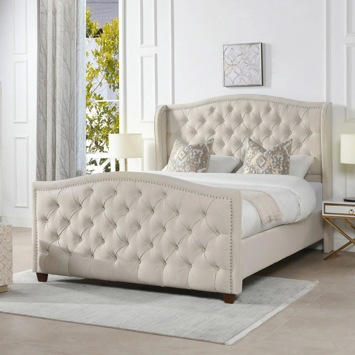 Marcella - Upholstered Shelter Headboard Bed Set - Furniture Home Direct