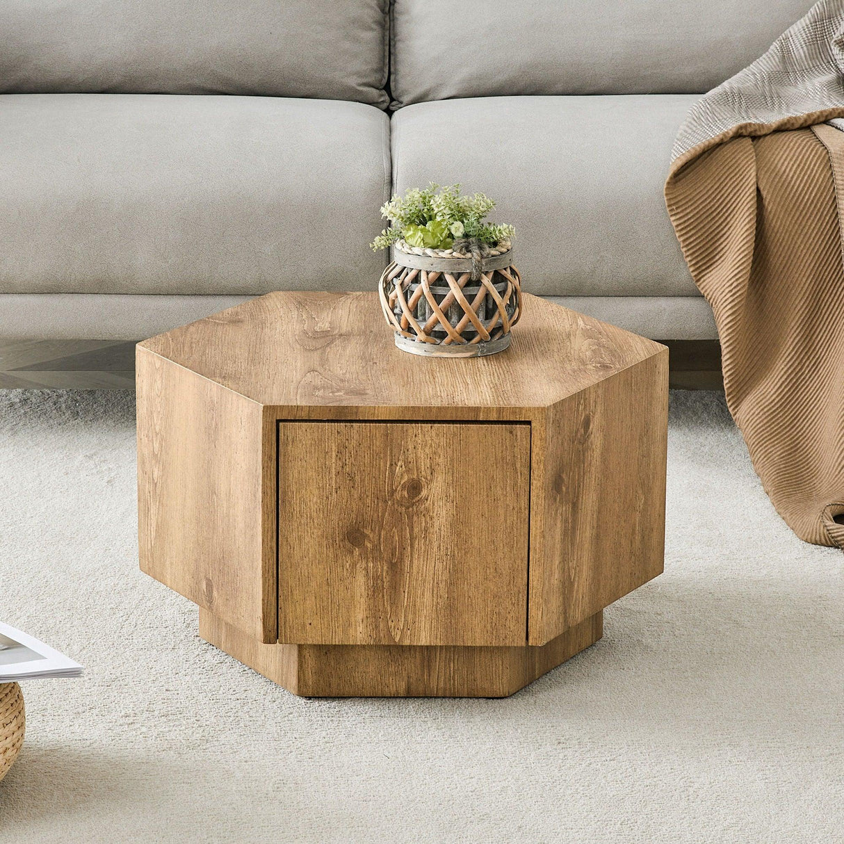 Hexagonal Coffee Table With Drawers - Wood - Furniture Home Direct
