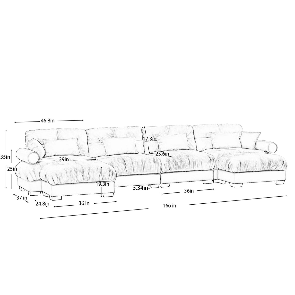 Super Comfort Oversized Modular Sectional Sofa With Movable Ottoman - Furniture Home Direct