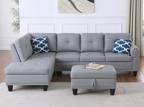 Irine - Faux Leather Sectional Sofa With Ottoman - Gray - Furniture Home Direct