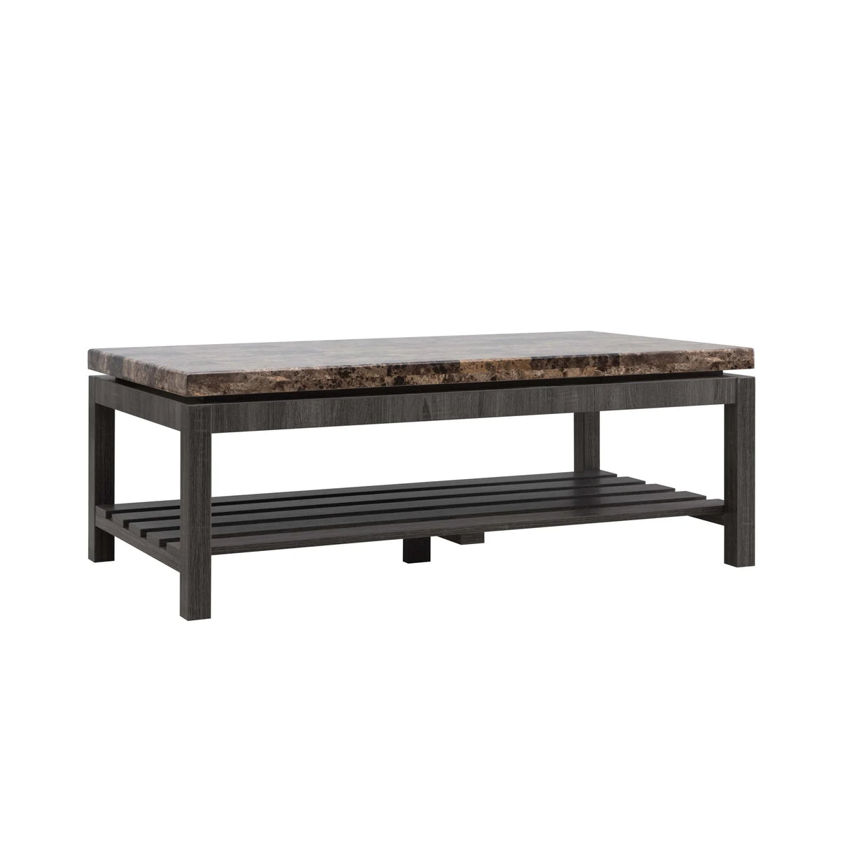 Coffee Table Occasional Faux Marble Slat Shelf Country Farmhouse Italian - Distressed Gray - Furniture Home Direct
