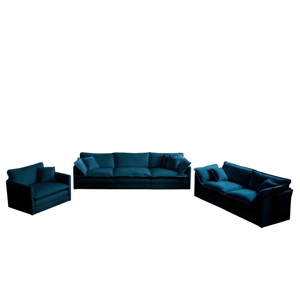 Modern Extra Deep Living Room Set Including Sofa, Love Seat and Chair - Blue Chenille - Furniture Home Direct
