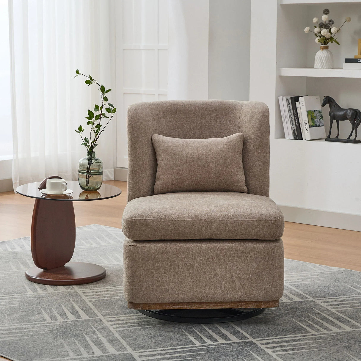 Wide Modern Chenille Cushioned Armless Metal Base 360° Swivel Chair With Pillow - Furniture Home Direct