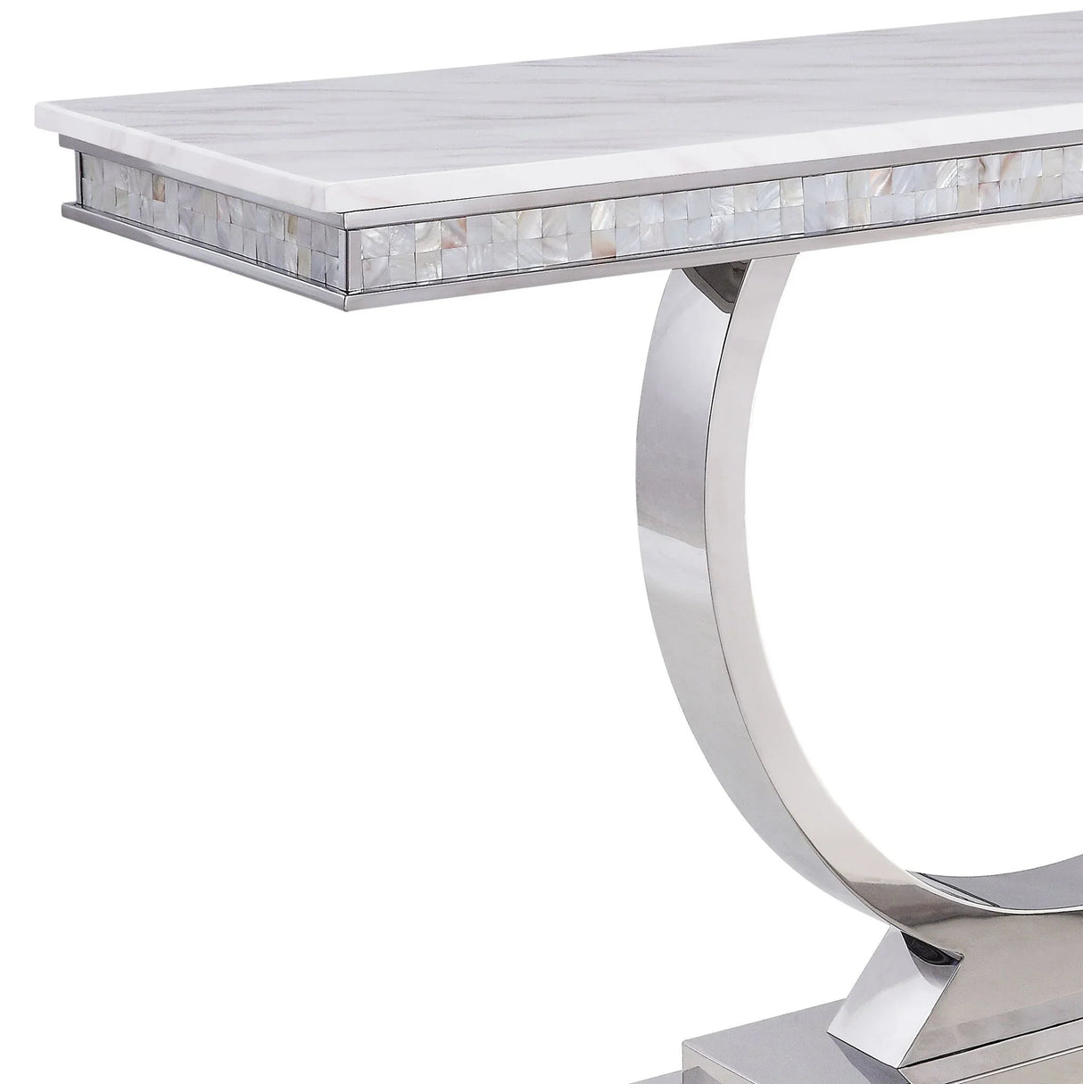 Zander - Printed Faux Marble Top Mirrored Console Table - Silver / White - Furniture Home Direct