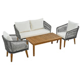 4-Piece Patio Conversation Set with Loveseat, 2 Chairs, Coffee Table + Cushions - Gray - Furniture Home Direct
