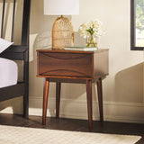 Mid-Century Modern 1 Drawer Solid Wood Nightstand - Walnut - Furniture Home Direct