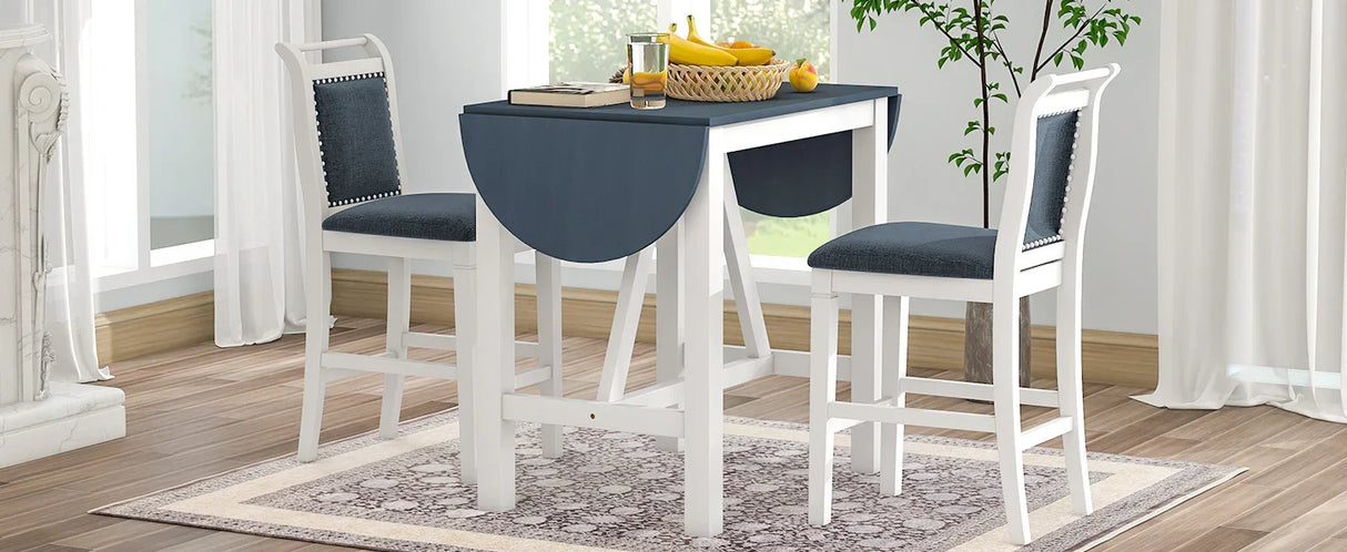 Dining Set Drop Leaf Counter Height With 2 Chairs White Gray - Furniture Home Direct