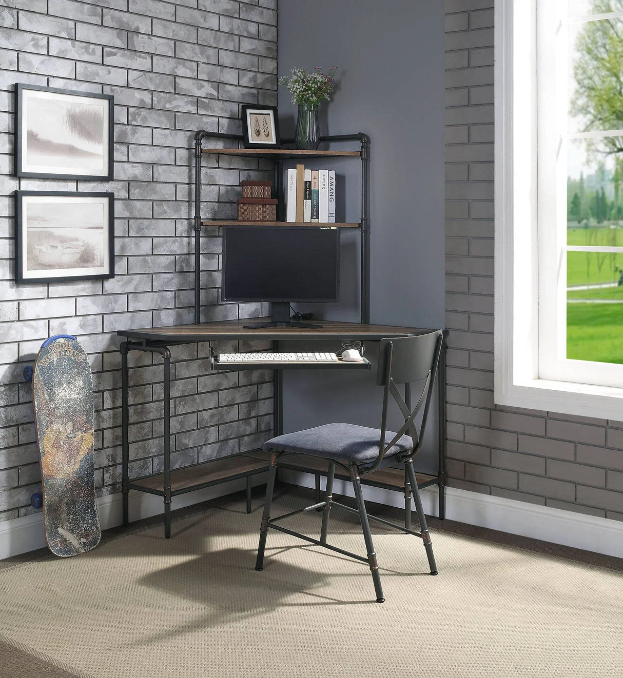 Brantley - Office Chair - Antique Oak / Sandy Gray - Furniture Home Direct