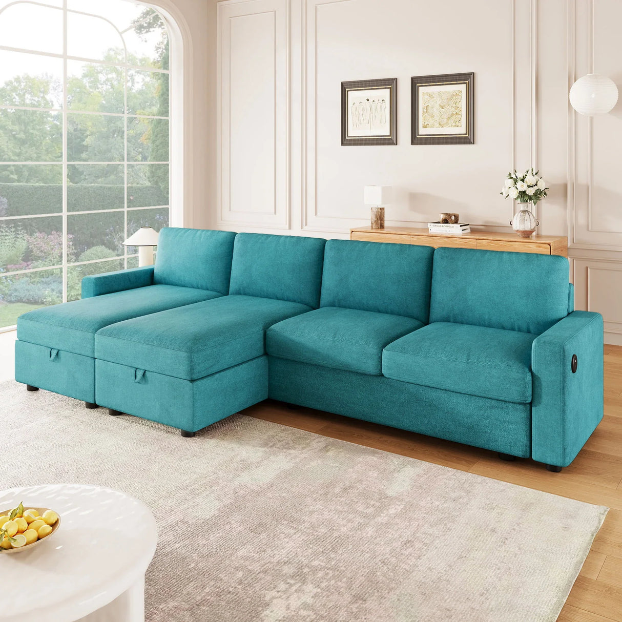 Convertible Sectional Sofa With Storage Chaise Lounges And USB Ports - Furniture Home Direct