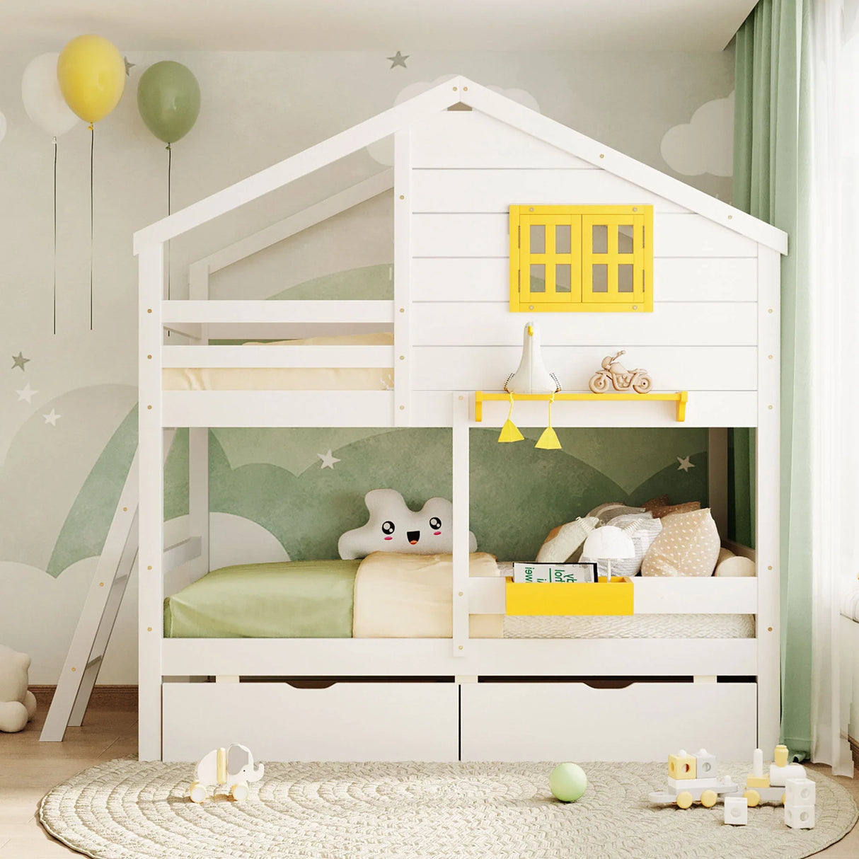 Bunk Bed With Playhouse Roof And Window - Furniture Home Direct