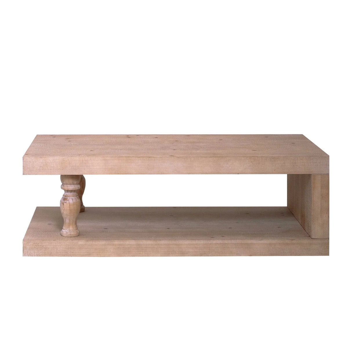 Rustic Solid Wood Coffee Table With Open Shelf, Modern Farmhouse Design - Light Natural / Natural - Furniture Home Direct